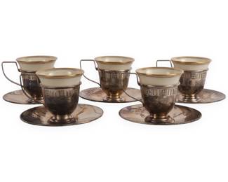 A Set of Five Wallace Sterling Silver and Lenox Demitasse Cup and Saucer Sets