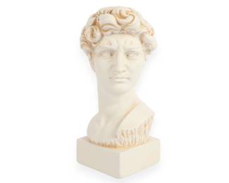 A Modern Patinated Plaster or Resin Bust of Michelangelo's David