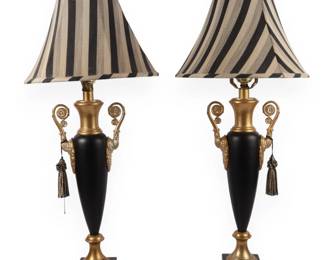 A Pair of Neoclassical Style Gilt Metal and Ebonized Urn Table Lamps