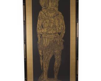 Vintage Framed Brass Rubbing of a Medieval Knight