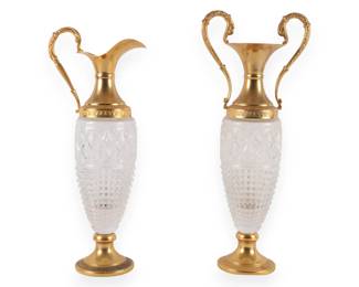 A Pair of Italian Gold-Toned Metal and Crystal Decorative Vessels