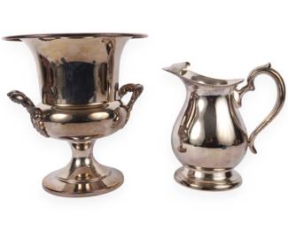 A Pair of Regency Style Silver Plate Champagne Cooler and Water Pitcher