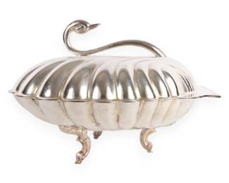 A Leonard Silverplate Clam Shell Swan Handle Chafing Dish