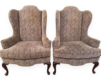 Pair Southwood Ball & Claw Mahogany Chippendale Wing Chairs