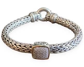 Effy 925 Sterling Silver and 18K Yellow Gold Diamond Braided Chain Bracelet