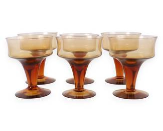 A Set of Six Zbigniew Horbowy Mid-Century Modern Amber and Brown Glass Goblets
