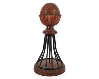 A Modern Traditional Style Carved Wood and Metal Pineapple Finial