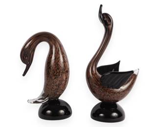A Pair of Murano Glass Swan Figurines