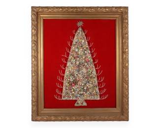 Vintage Framed Costume Jewelry Christmas Tree Art