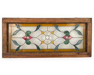 Vintage Leaded Stained Glass Transom Window Panel