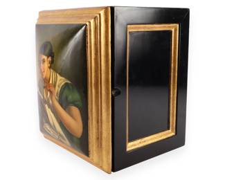 Black Wooden Cabinet with The Lacemaker Painting