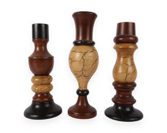 Three Contemporary Turned Wooden Candlesticks