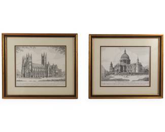 A Pair of Architectural Prints by John Mortlock, depicting Canterbury Cathedral and St. Paul's Cathedral
