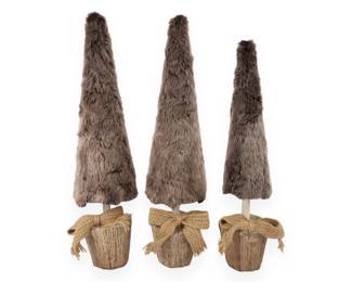 Set of Three Faux Fur Conical Christmas Trees
