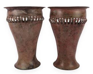 A Pair of Patinated Copper or Bronze Alloy Decorative Vessels