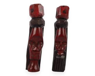 A Pair of Jamaican Hand-Carved Wood Tiki Totem Figures