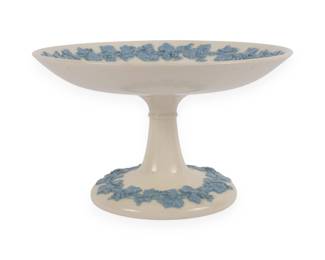 Wedgwood Embossed Queen's Ware Blue on Cream Footed Compote