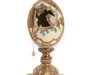Faberge-Inspired Jeweled Ostrich Egg Diorama with Woodland Elf Scene