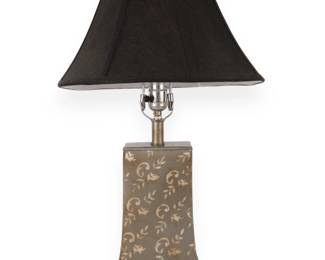 A Contemporary Distressed Tole Table Lamp with Fabric Shade