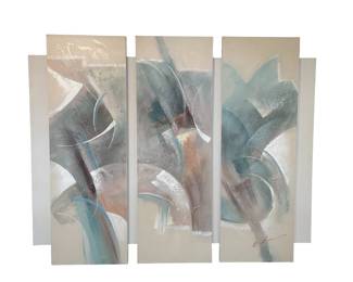 An Abstract Triptych Painting, Signed E. Lee