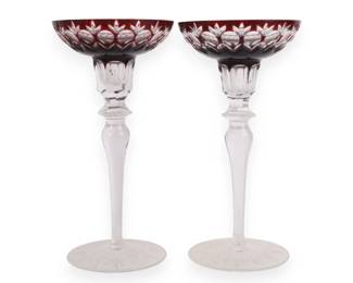 A Pair of Ruby Red Cut Crystal Candle Holders