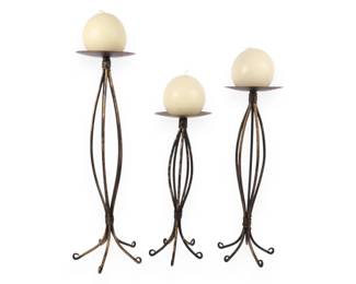 A Set of Three Contemporary Style Graduated Iron Candle Holders