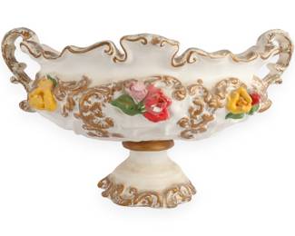 Capodimonte Style Ceramic Floral Compote Centerpiece