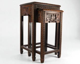 A Set of Two Chinese Carved Nesting Tables