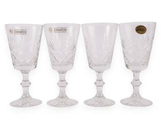 A Set of Four Hand-Cut 24% Lead Crystal Goblets by Zawiercie and Cristal d'Arques