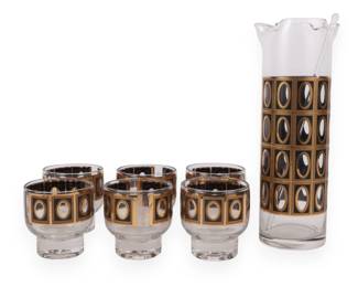 A Set of Culver Pisa Black and Gold Cocktail Barware