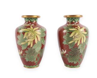 A Pair of Made in China Cloisonné Floral Vases