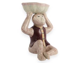 Late 20th Century Chinese Chinoiserie Porcelain Monkey Figural Bowl Stand