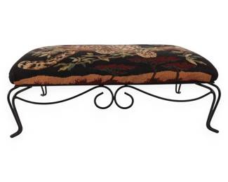 A Contemporary Decorative Metal and Upholstered Ottoman with Leopard Motif