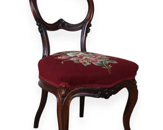 A Victorian Rococo Revival Mahogany Balloon Back Side Chair with Needlepoint Upholstery
