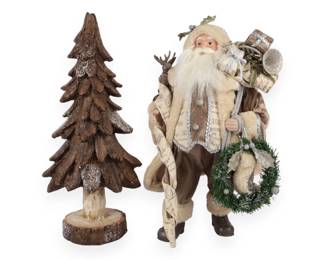 Karen Didion Originals Lighted Natural Fawn Santa and Companion Christmas Tree Figurine