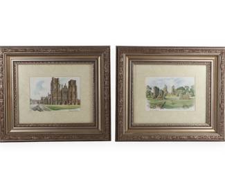 A Pair of Decorative Framed Prints, after Kenneth Bromley, depicting Wells Cathedral and Glastonbury Abbey