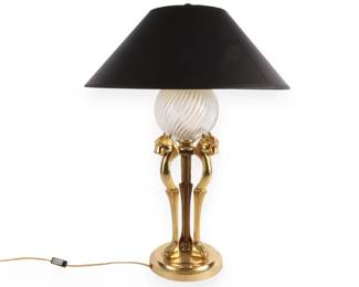 Gold-Colored Table Lamp with Panther Head Base and Glass Globe