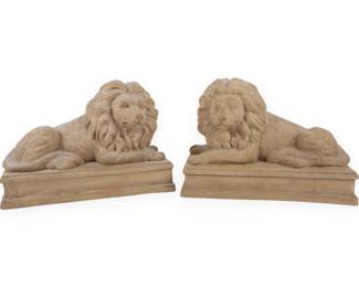 A Pair of 19th Century Composite Stone Recumbent Lions