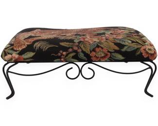 A Contemporary Decorative Metal and Upholstered Ottoman with Leopard Motif