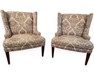 A Pair of Ethan Allen Upholstered Wingback Armchairs