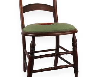 A 19th Century Victorian Dark-Stained Wood Ladderback Side Chair with Needlepoint Seat