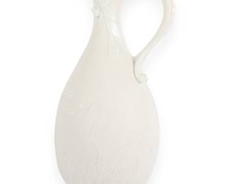 Franz Collection White Bisque Porcelain Ewer with Dragonfly and Bamboo Motif