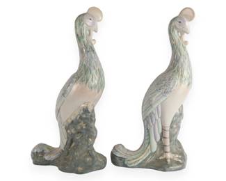 A Pair of Vintage Chinese Export Hand-Painted Porcelain Phoenix Bird Statues, Mid-20th Century