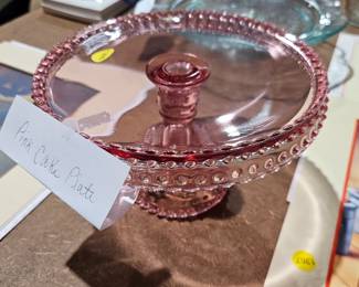 GLASS PINK CAKE PLATE