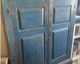 Wonderful old french blue chest with interior shelving