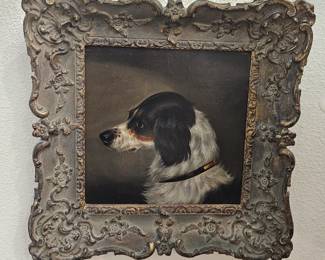 hunting dog, oil on board