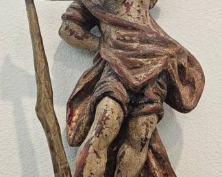 18th century Saint Christopher polychrome on wood carving