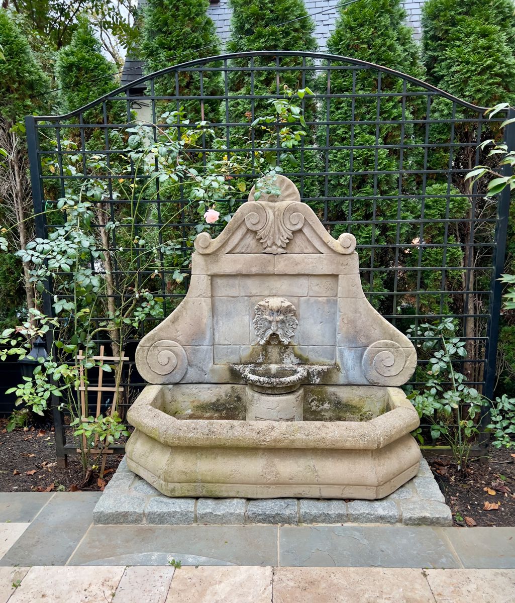 Vintage circa 2001 Lions Head Fountain $2900
60L x  72H x 32D 
Two pieces for transport - very heavy - professional movers recommended.