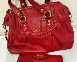 Coach Ashley red leather satchel & wallet