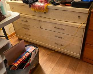 Mid-century modern dresser 
Scarves and gloves